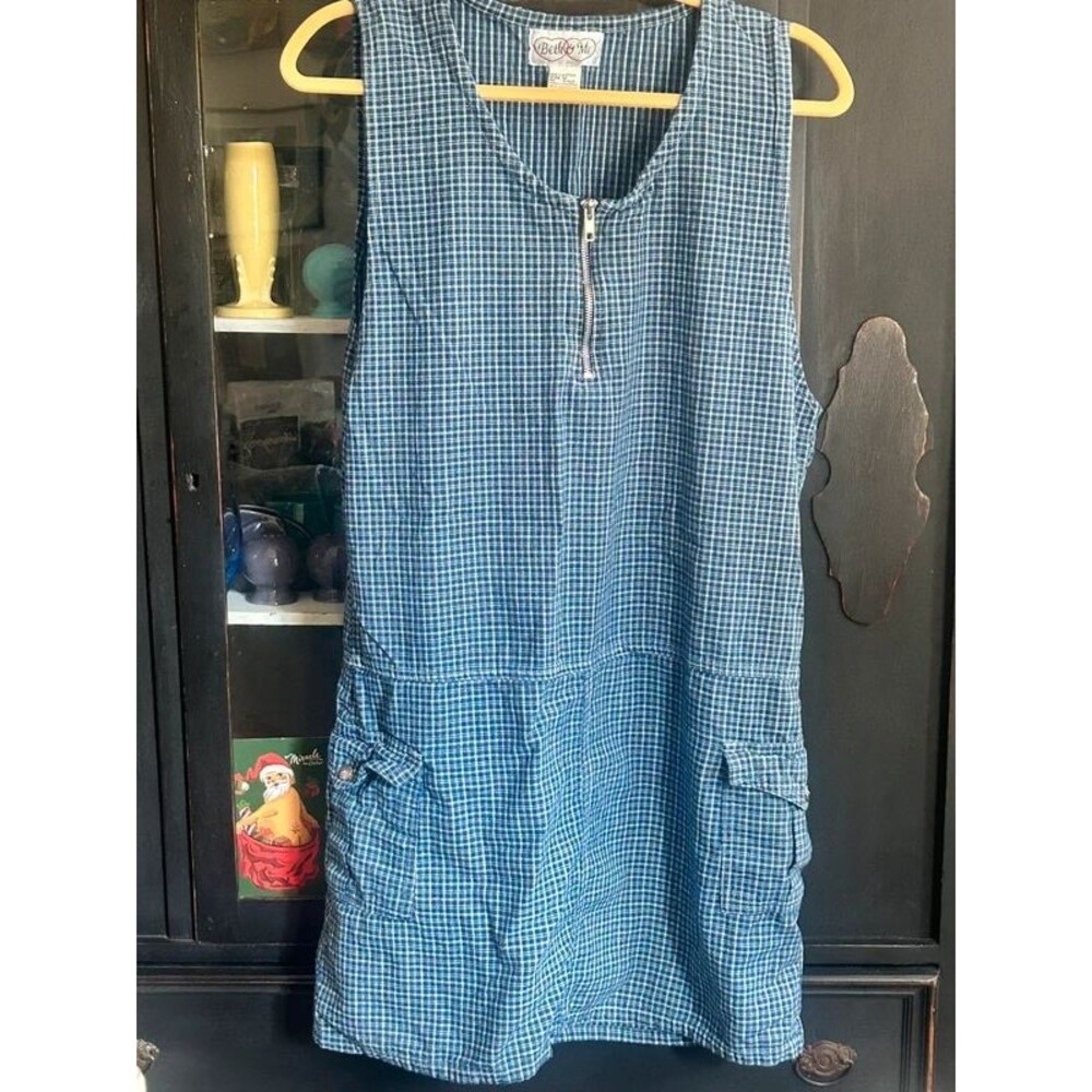 VTG 90s Beth & Me Plaid  Jumper Dress Zip Front Sleeveless Cargo Pockets L